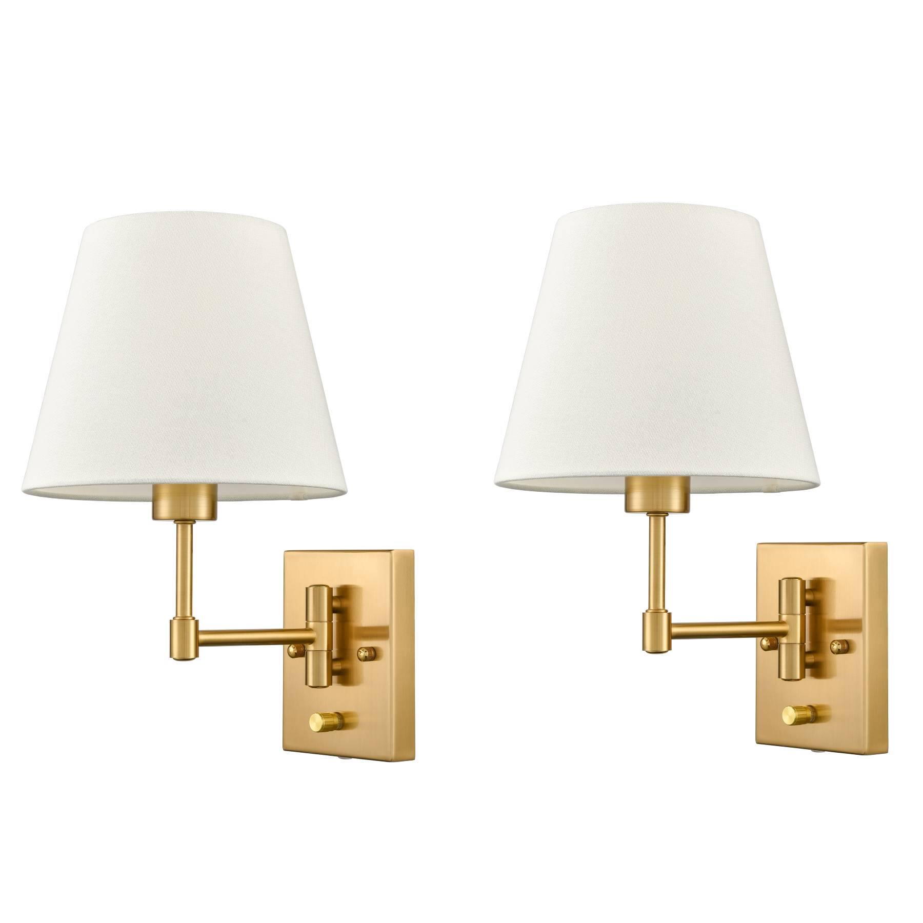 Alt View 4. MOOSE - Plug-in Wall Sconces Set Of Two Beige Shade Swing Arm Wall Lamp - Gold.