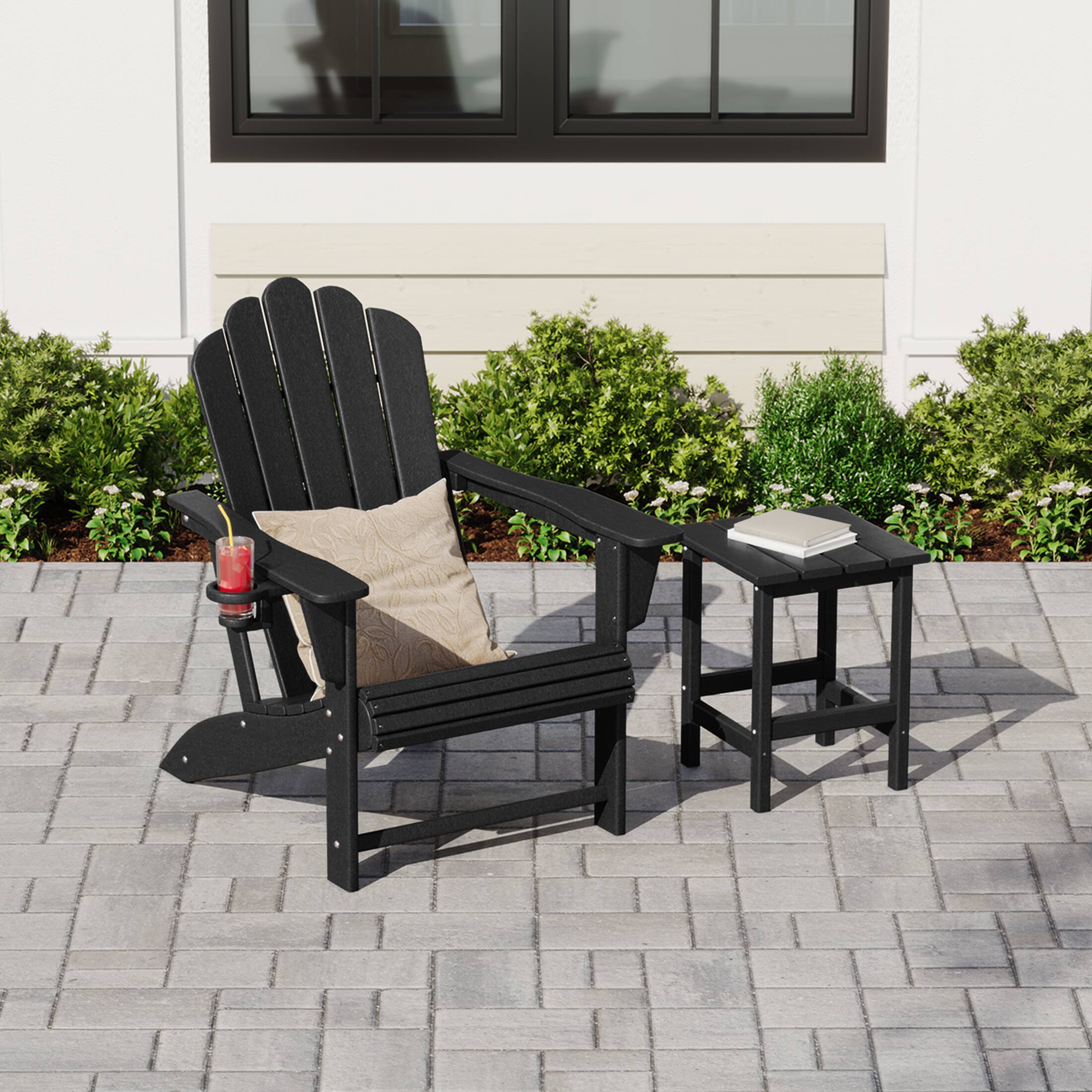 Angle. WestinTrends - WestinTrends Highland Outdoor Patio HDPE Adirondack Chair With Cup Holder and Table Set - Black.
