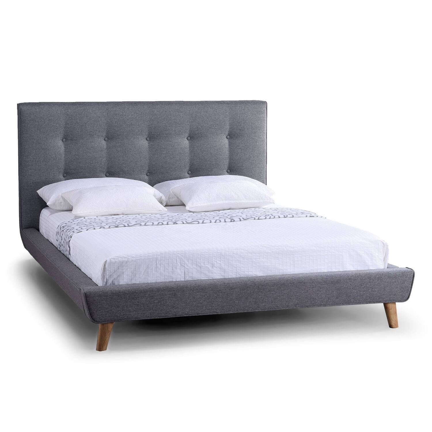 Front. Hivvago - Hivvago Full Modern Linen Upholstered Platform Bed with Button Tufted Headboard - Grey.