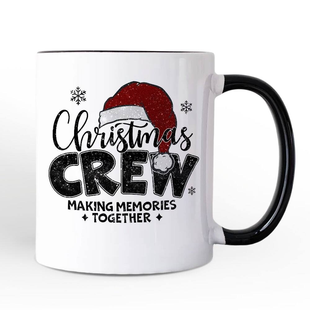 OrnamentallyYou - Christmas Crew Mug, Glitter Santa Hat Gift - White