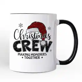 OrnamentallyYou - Christmas Crew Mug, Glitter Santa Hat Gift - White
