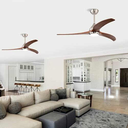 Alt View 5. LUCKY ONE - 52" Ceiling Fan with Light Remote 6-Speed Wood Blades Indoor Use - Nickel.