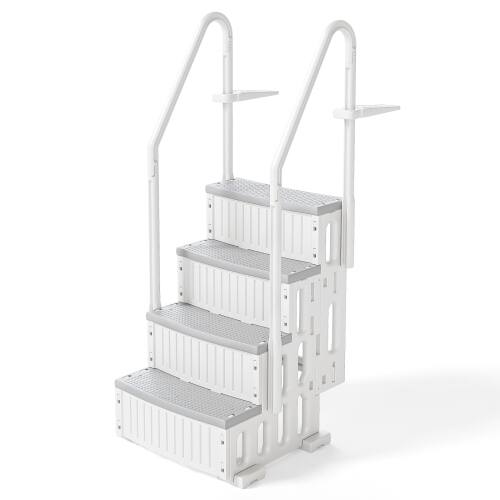 Alt View 1. Winado - 4Step Pool Ladder Heavy-Duty Safety Step for Above Ground Swimming Pool Stair Entry System with Handrails Outdoor Indoor - Light Gray Ladder Body & Gray Treads.