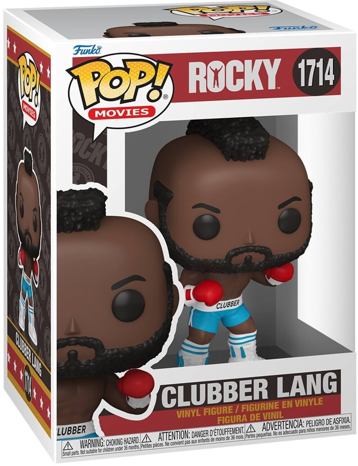 POP! ROCKY 1714 MOVIES CLUBBER LANG FIGURINE EN VINYLE FIGURE / VINYL DE VINIL FIGURA PELIGRO DE ASFIXIA. LUBBER D'TOUFFEMENT. ADVERTENCIA: nios menores de 36 meses. DANGER D'ÉTOUFFEMENT. ATTENTION: de 36 mois Partes pequeas. WARNING: CHOKING HAZARD. No es adecuado para children under 36 months. Not suitable for Smal parts.