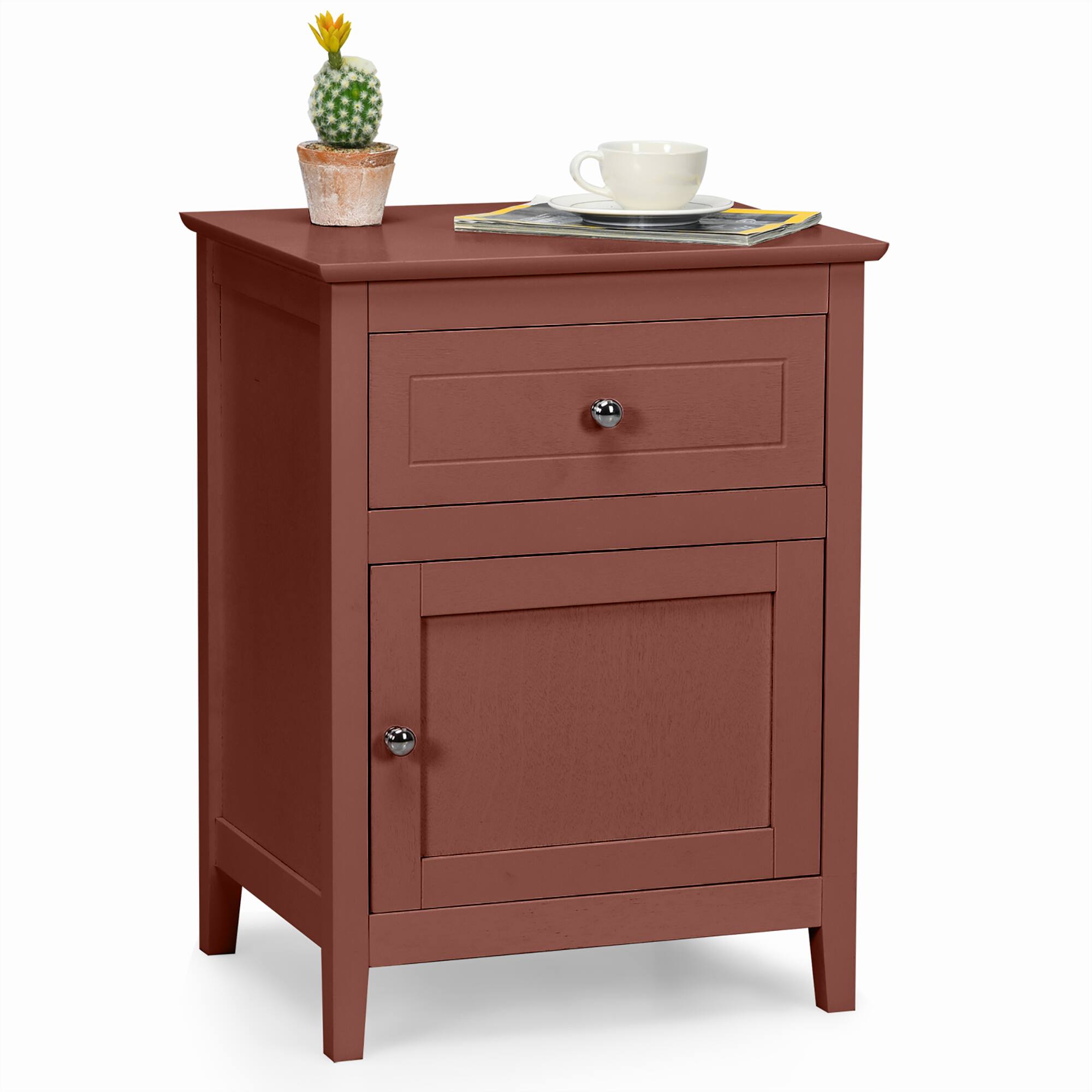 Alt View 19. Costway - Nightstand with Drawer Accent Side End Table Storage Cabinet - Cherry.