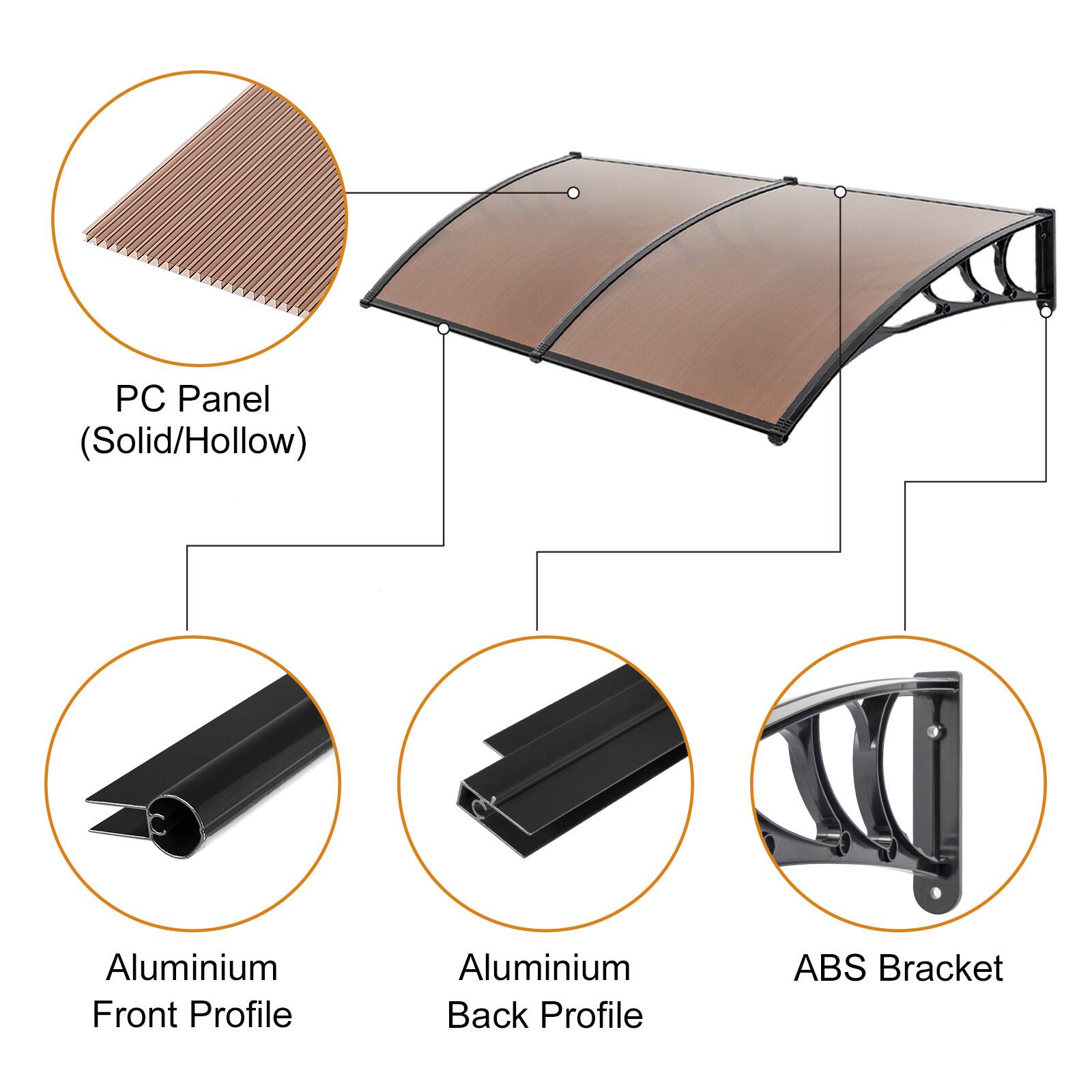 PC Panel (Solid/Hollow)  
Aluminium Front Profile  
Aluminium Back Profile  
ABS Bracket
