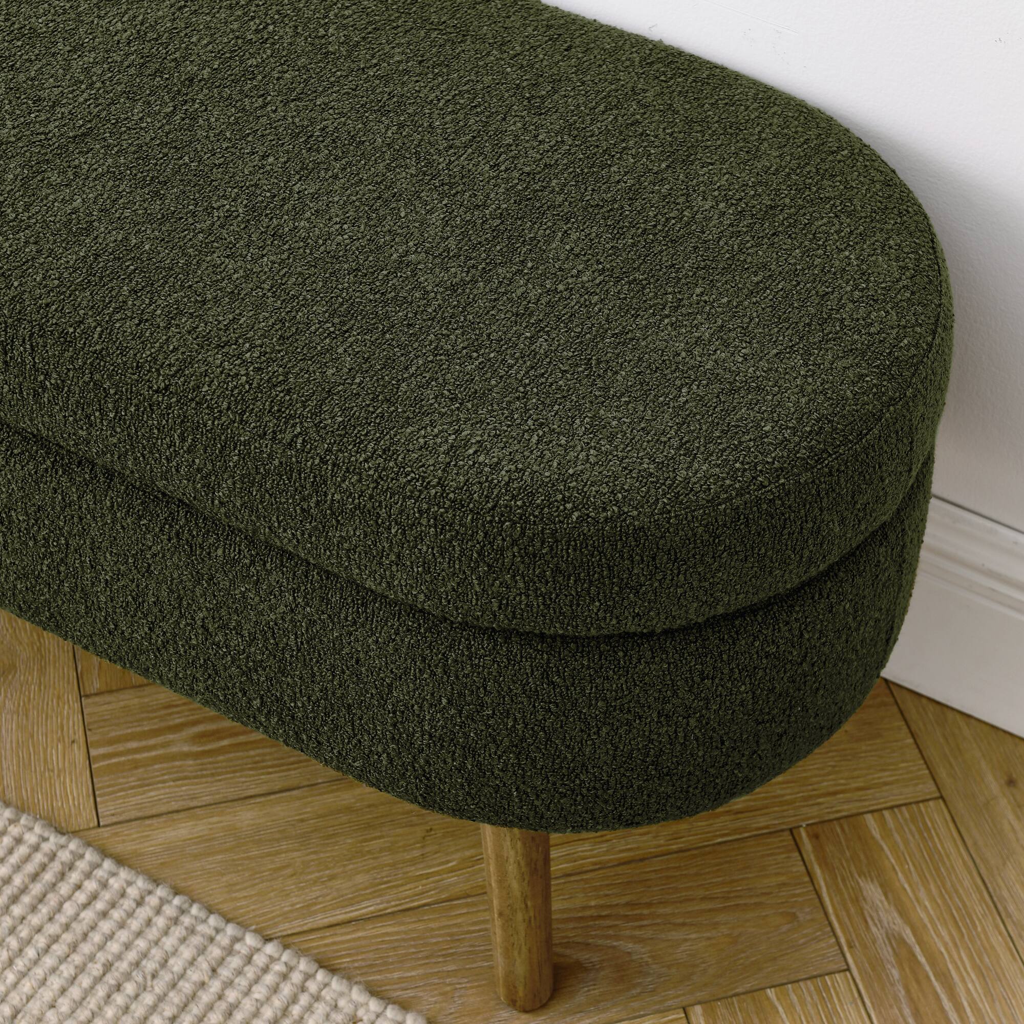 Alt View 3. GOODSILO - Elegant Fabric Storage Ottoman Bench with Wooden Legs for Living Room or Bedroom Footrest and Seating - Green.