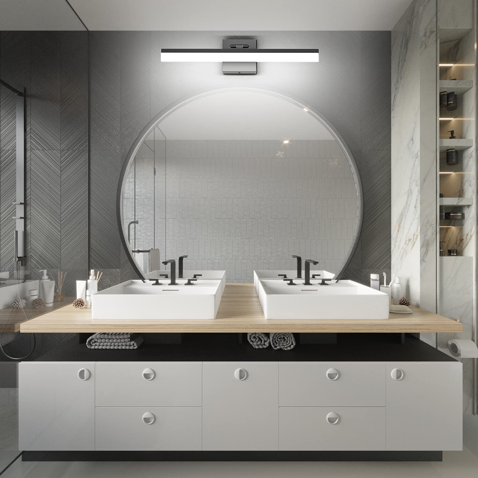 Alt View 5. PO3TICJUNKI3 - Led Modern Vanity Light w Adjustable Matte Bathroom Fixtures Over Mirror - Black 24 inch.