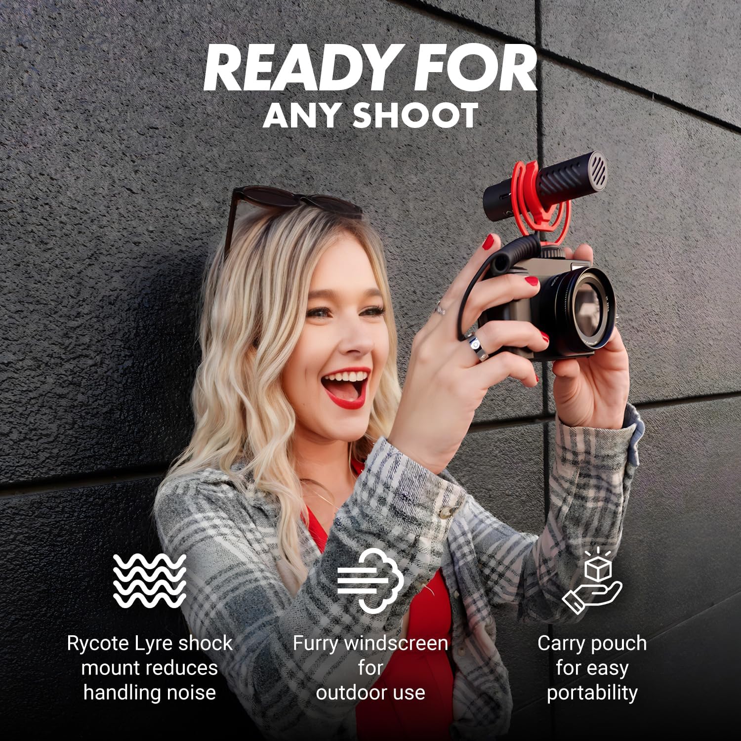 READY FOR ANY SHOOT

- Rycote Lyre shock mount reduces handling noise
- Furry windscreen for outdoor use
- Carry pouch for easy portability