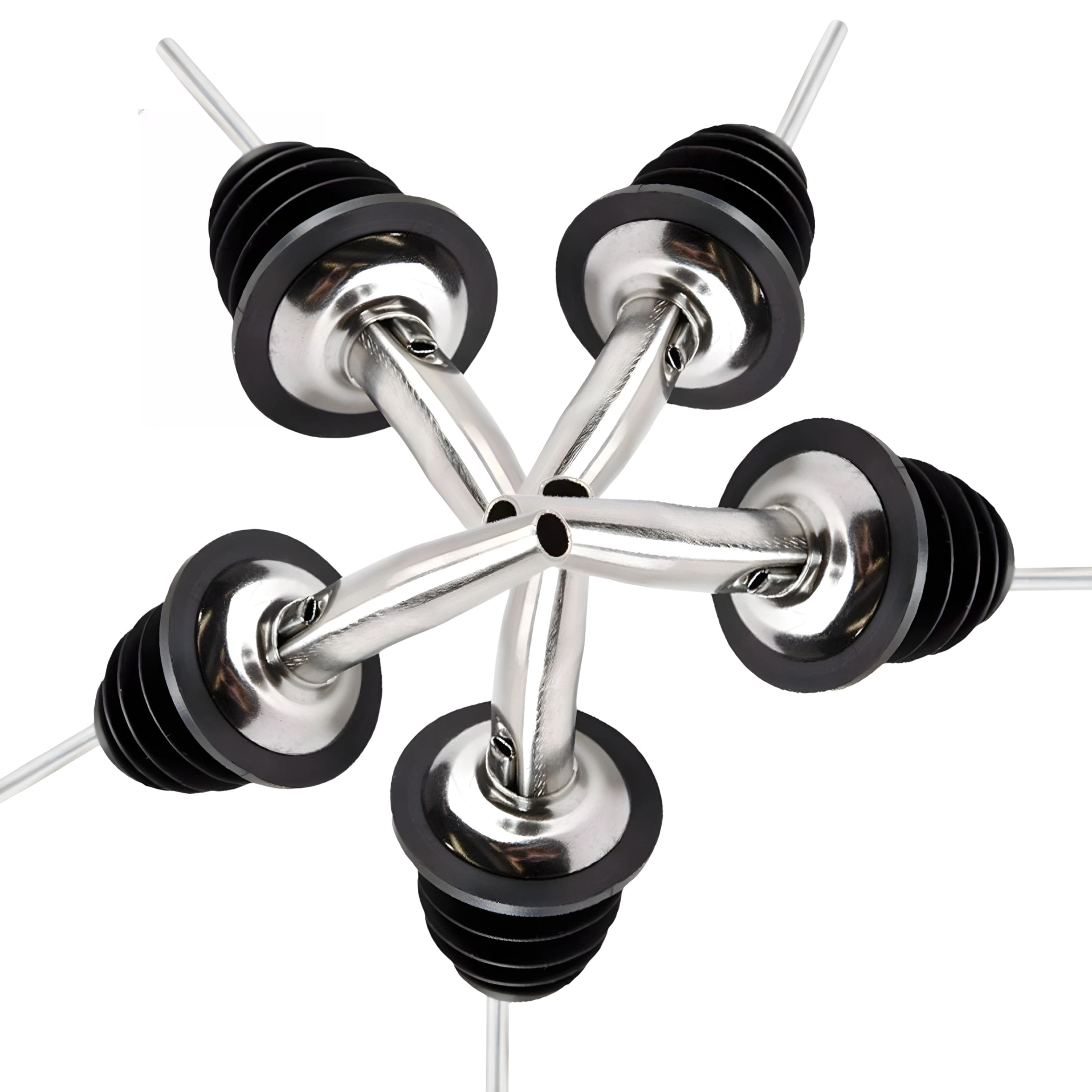 Kitcheniva - Stainless Steel Liquor Pourers Wine Bottle Spout Stopper Set 5 Pcs - Black