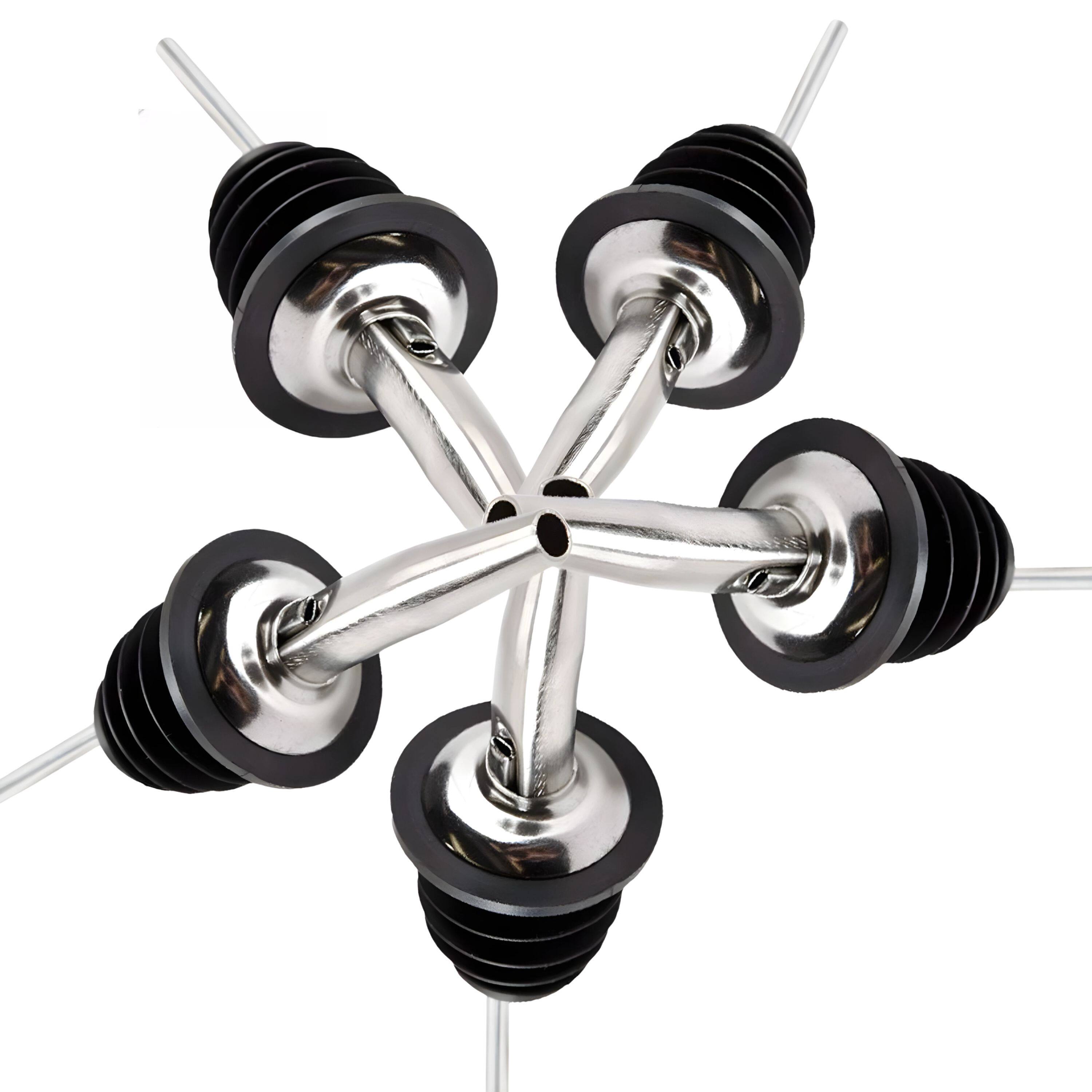 Kitcheniva - Stainless Steel Liquor Pourers Wine Bottle Spout Stopper Set 5 Pcs - Black