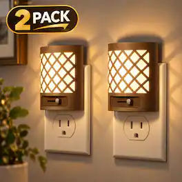Jandcase - 2-Pack 1W Plug-in Night Light, 3000K Warm Glow with Slide Dimmer 0-100%, Dusk-to-Dawn Sensor - Brown