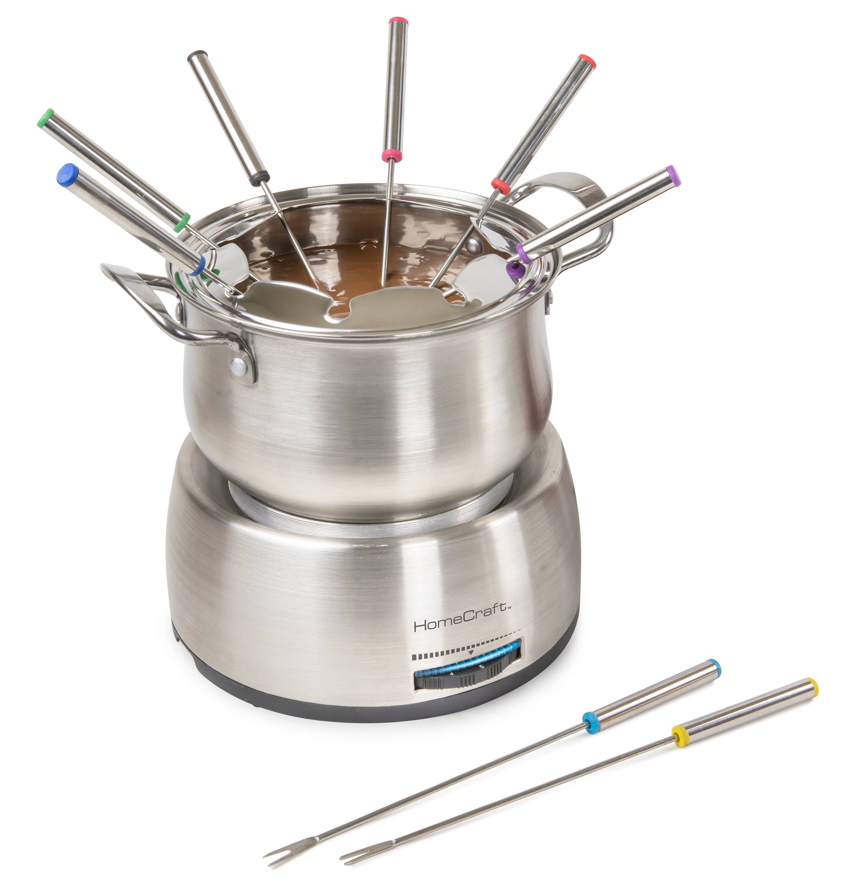 Front. HomeCraft - 8-Cup Electric Fondue Set - Stainless Steel.