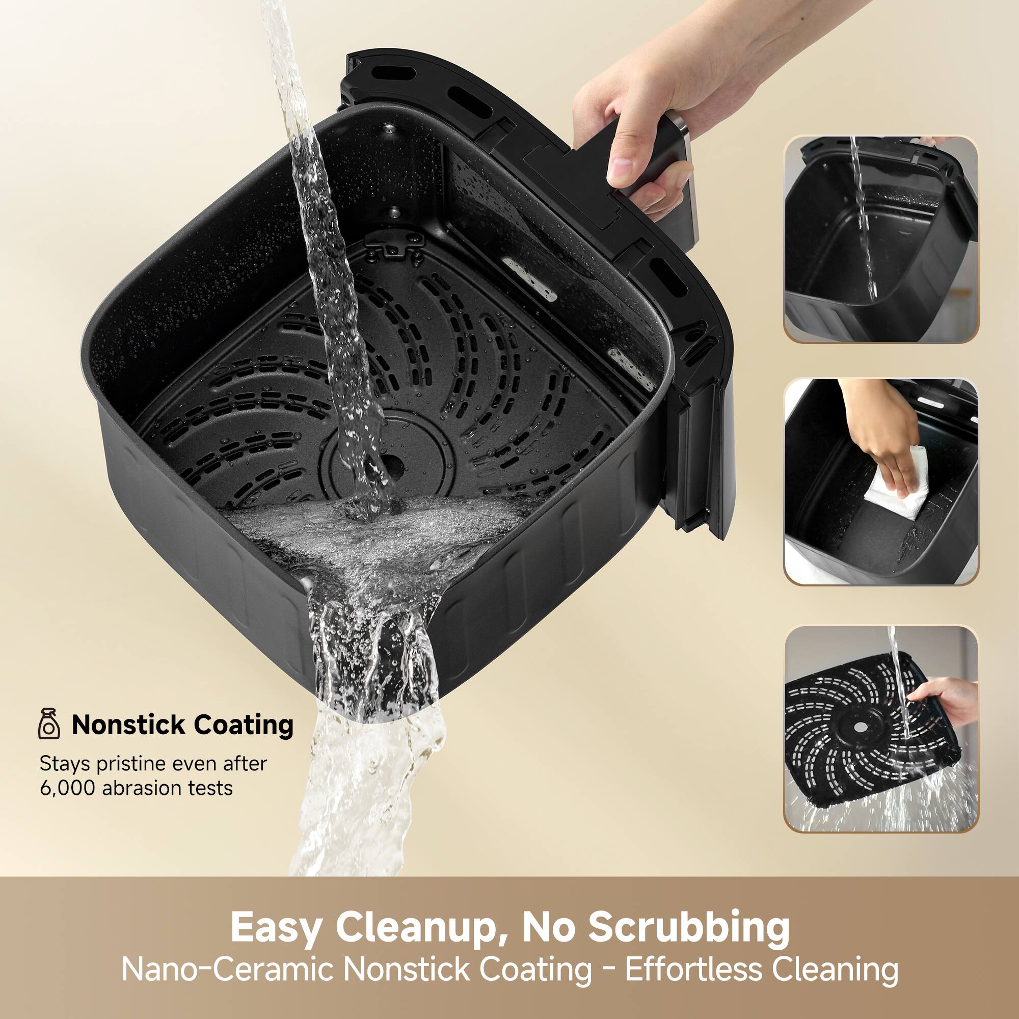 Nonstick Coating Stays pristine even after 6,000 abrasion tests

Easy Cleanup, No Scrubbing

Nano-Ceramic Nonstick Coating - Effortless Cleaning