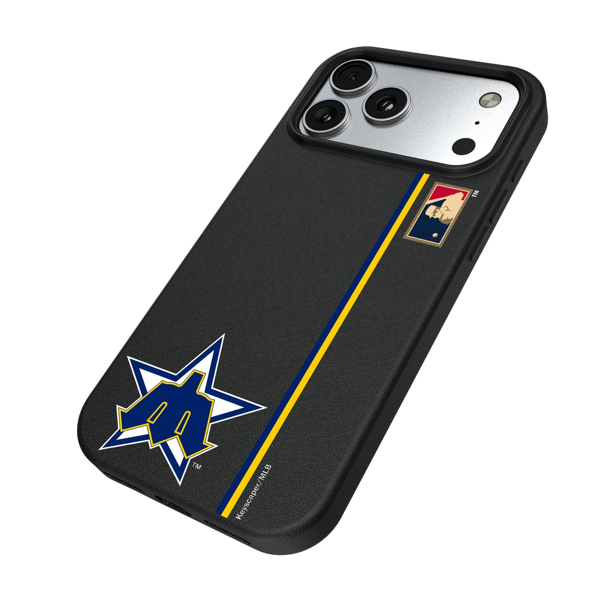 Alt View 1. Keyscaper - Seattle Mariners 1981 Logo iPhone Magnetic Bump Case - 15 Pro Max - Black.