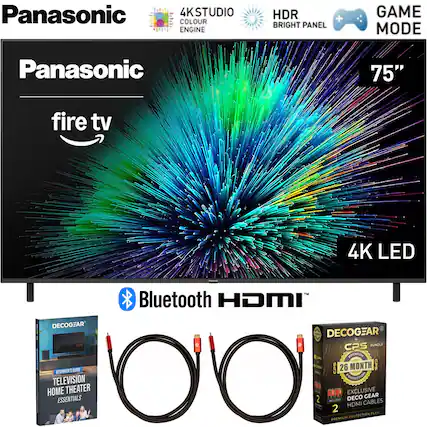 Panasonic 75" Fire TV 4K LED
4K Studio Colour Engine HDR + Bright Panel Game Mode
DecoGear Beginner's Guide Television Home Theater Essentials
Bluetooth HDMI
DecoGear CPS Bundle
26 Month Premium Protection Plan
Exclusive Gear HDMI Cables