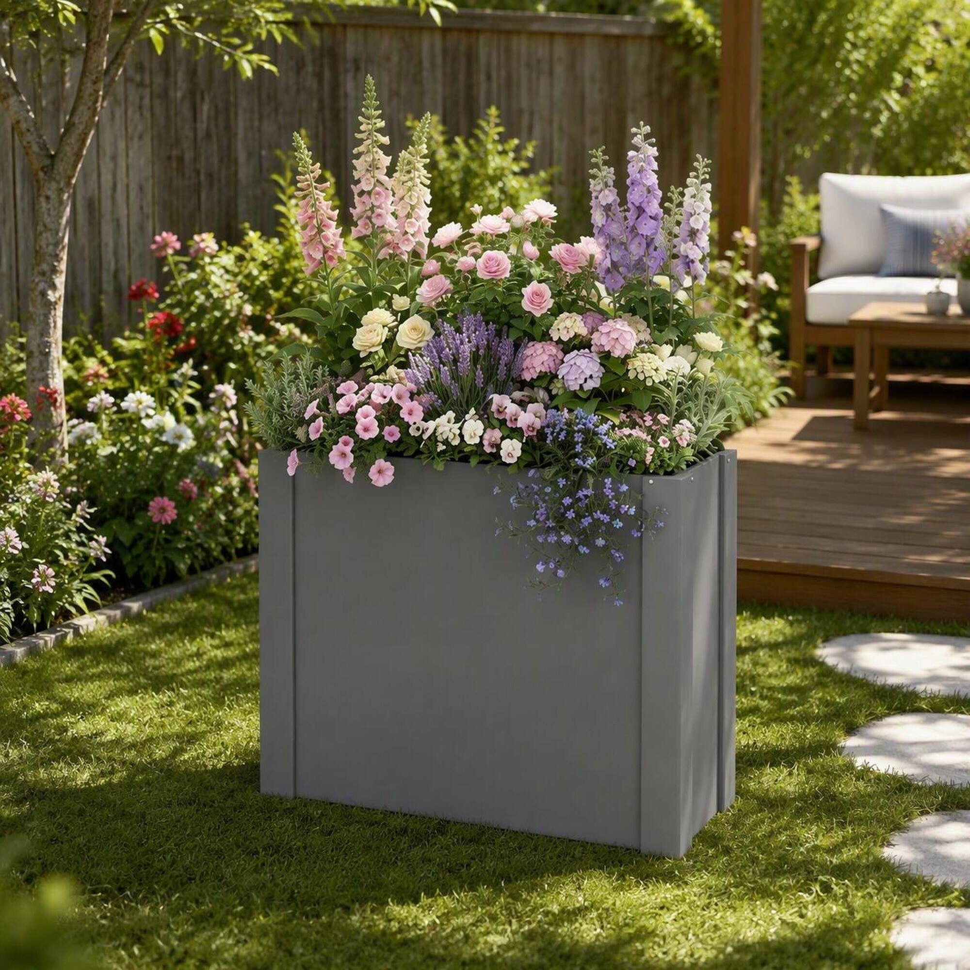 Alt View 2. RYHNUYNE - Galvanized Steel Raised Garden Bed 31.5x12.2x24 Inches Open Bottom Planter Box for Patio Backyard Balcony - Gray.