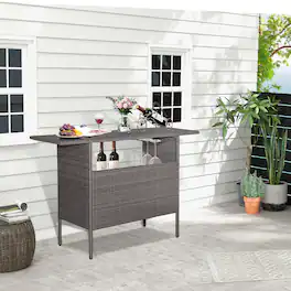 Gymax - Patio Rattan Wicker Bar Height Counter Table Storage Shelf Rail Garden - Mix Gray