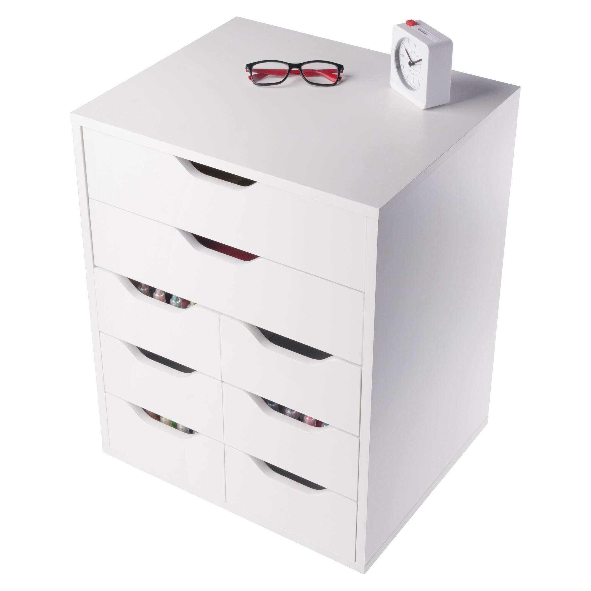 Alt View 7. Winsome Wood - Norfolk 6 Bins, 2 Drawer Mobile Cabinet - White.