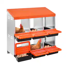 VEVOR - 2 Tiers Chicken Nesting Boxes,6 Compartments,Metal Egg Laying Boxes with Protective Collection Lids,Roll Out Nesting Box - Orange + Galvanized Steel Natural Color + Black