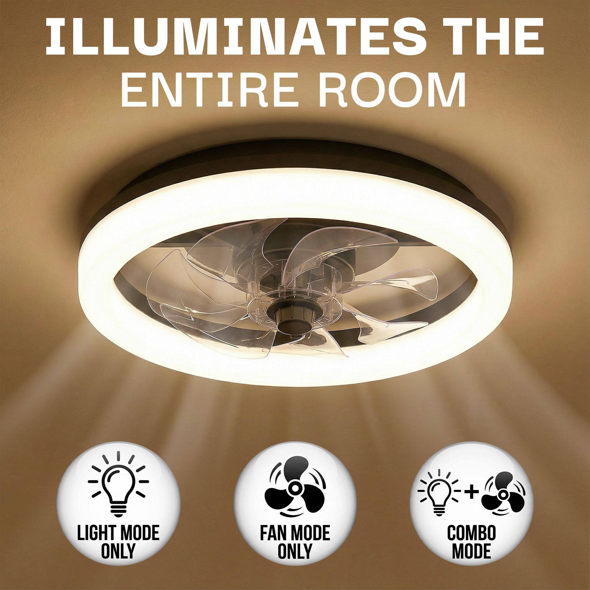 ILLUMINATES THE ENTIRE ROOM

LIGHT MODE ONLY  
FAN MODE ONLY  
COMBO MODE