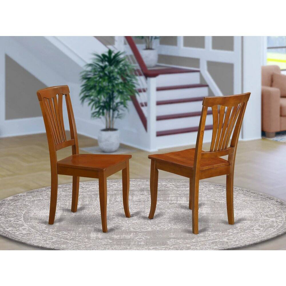 Left. East West Furniture - Avon Chair with Wood Seat - Saddle Brow Finish - Saddle Brown.