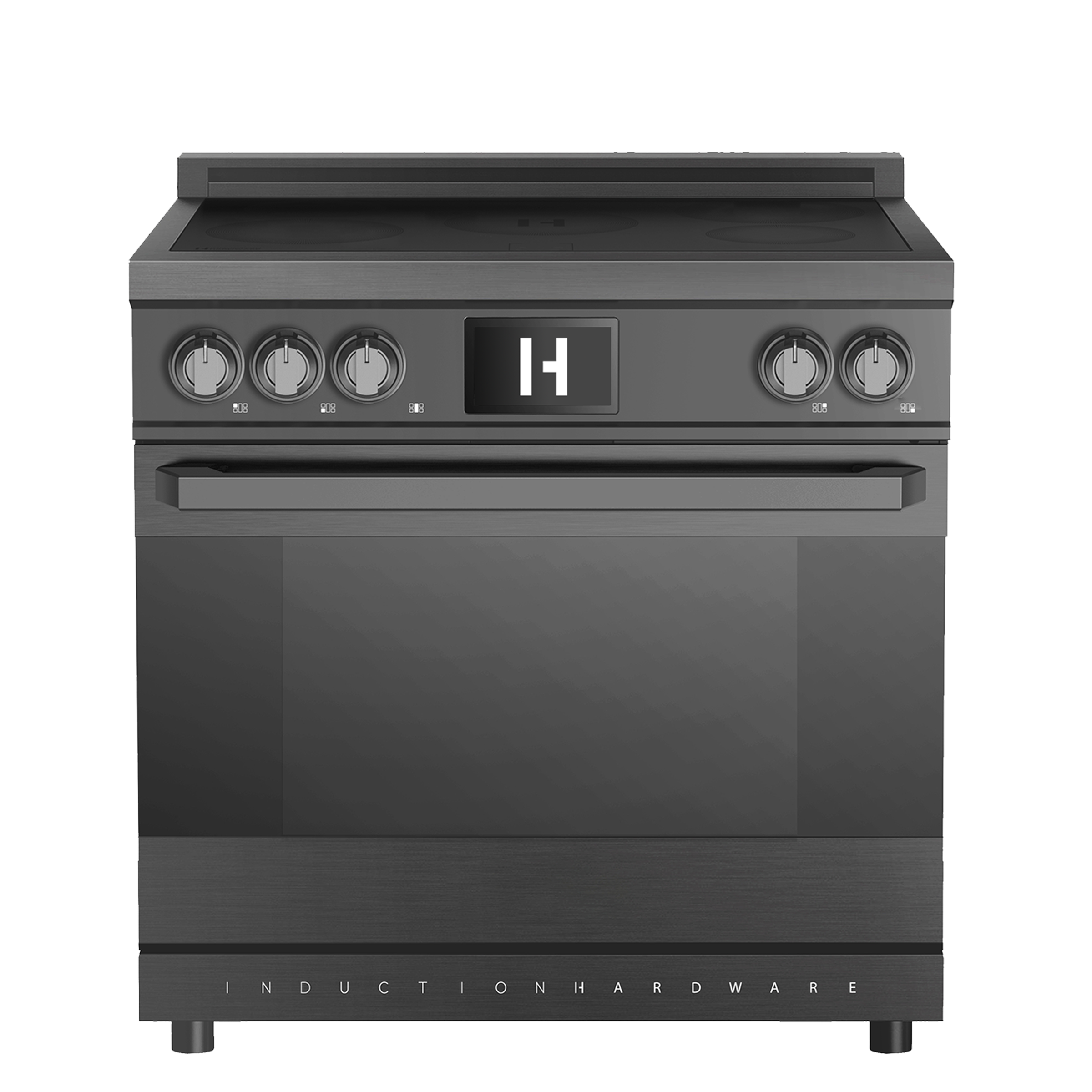 Induction Hardware - Professional 36 Inch Induction Range with Convection Oven & Air Fry, 5 Burner Electric Stove, Pizza Stone - Black
