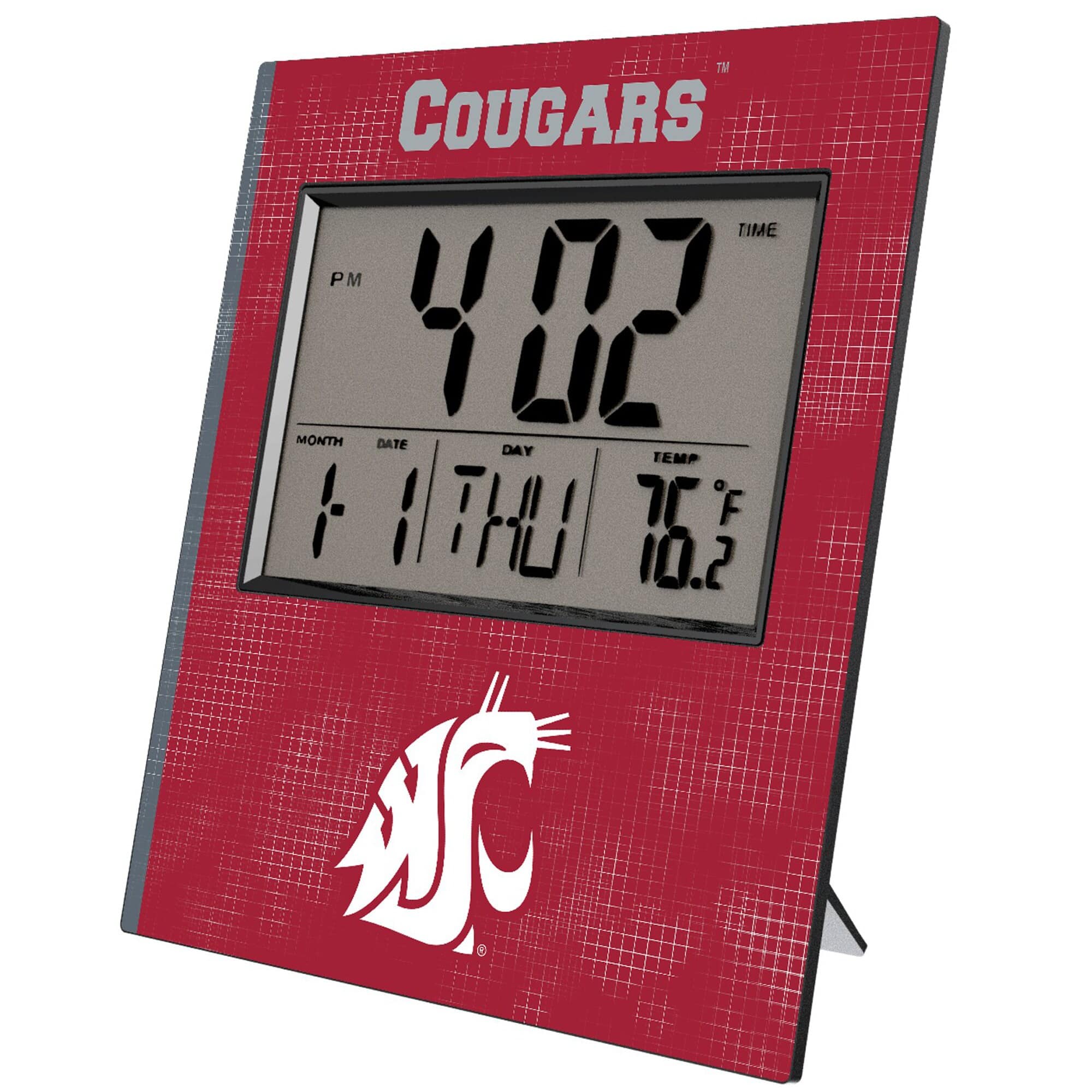 Keyscaper - Washington State Cougars Cross Hatch Digital Desk Clock - Multicolor