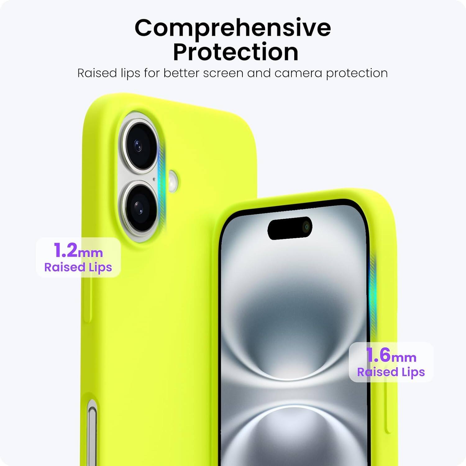 Comprehensive Protection
Raised lips for better screen and camera protection
1.2mm Raised Lips
1.6mm Raised Lips