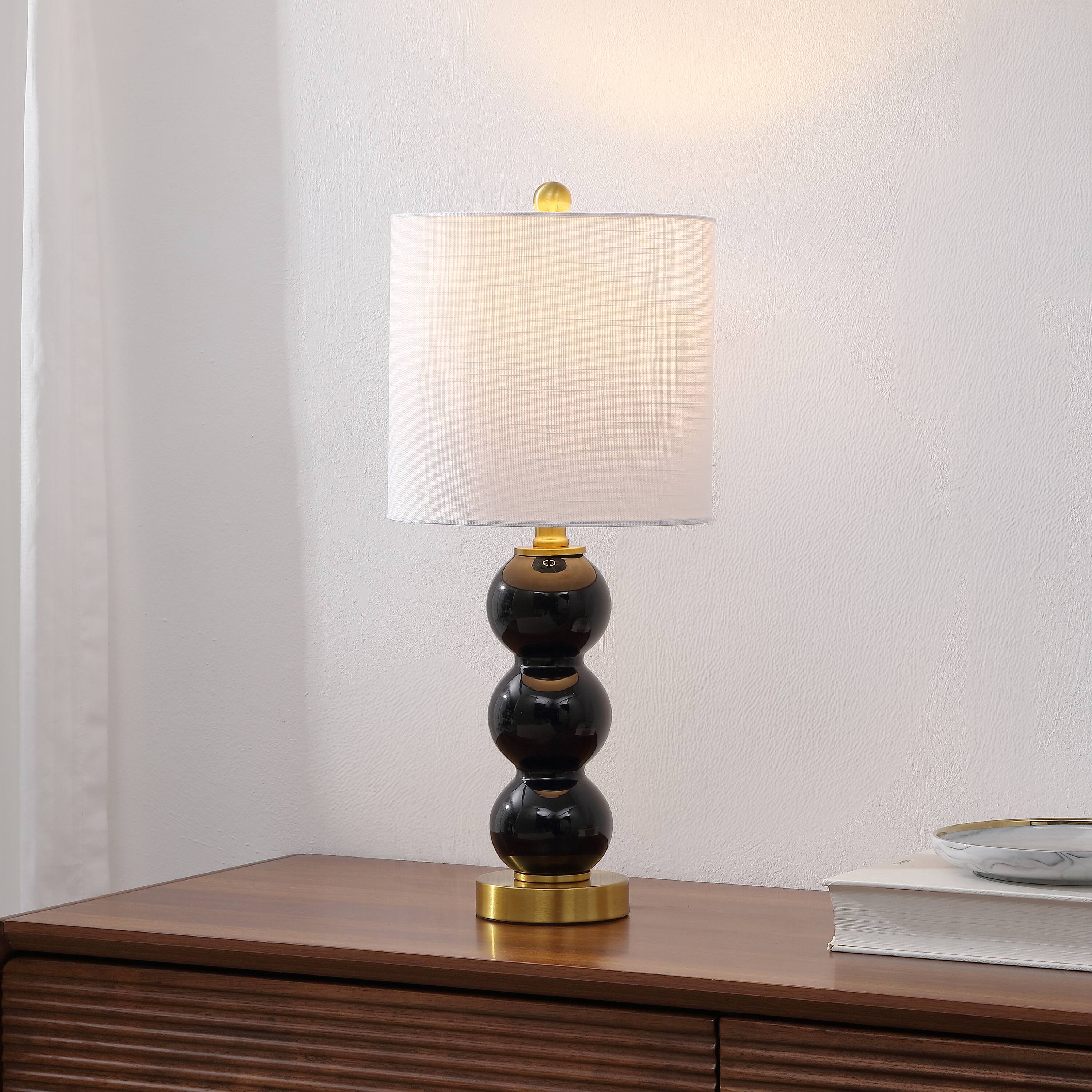 Alt View 1. Jonathan Y - February 21" Glass/Metal LED Table Lamp, Black/Brass Gold - Black/Brass Gold.