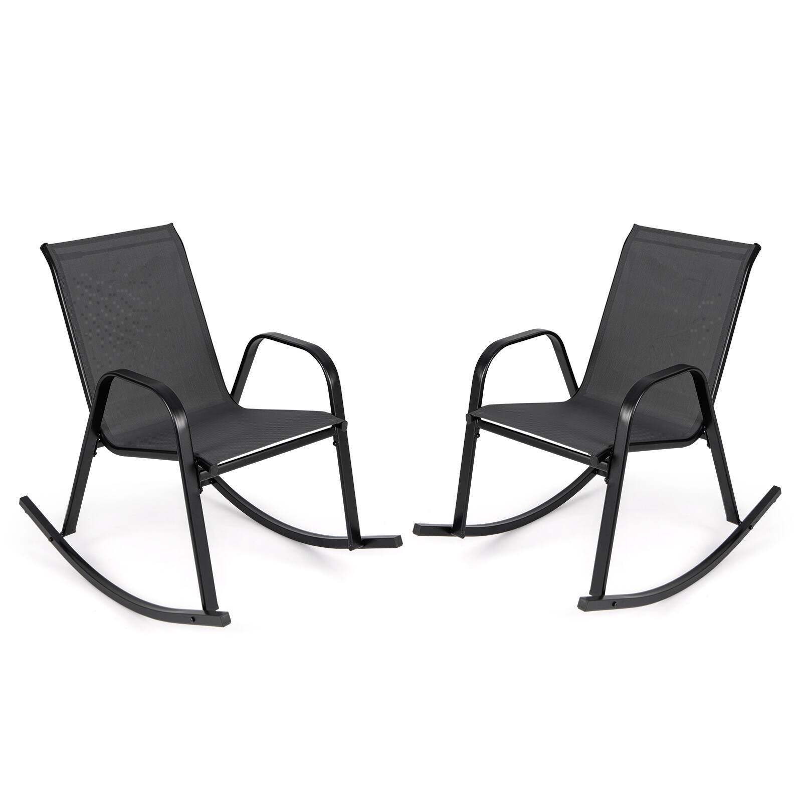 Gymax - 2 PCS Patio Rocking Chair Outdoor Ergonomic Rockers w/ Breathable Fabric Seat - Black