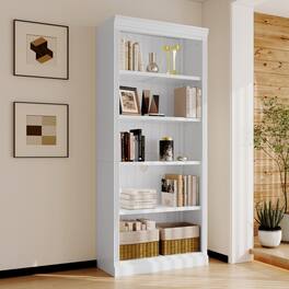 APRILSOUL - 83 Tall Wood Bookcase 5 Tier Adjustable Shelves Living Room Home Office - White