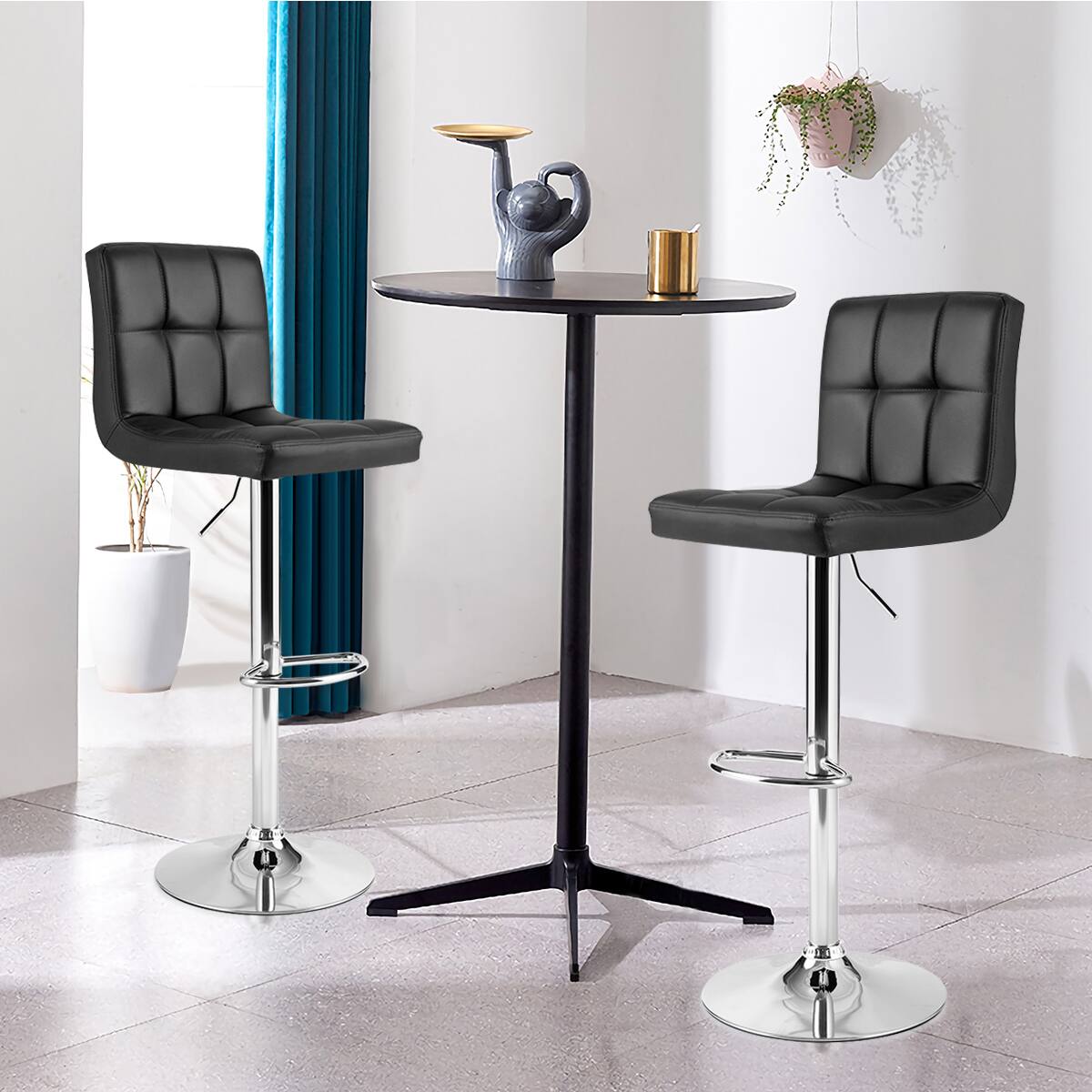 Alt View 3. Costway - Costway Set of 4 PU Leather Bar Stool Swivel Bar Chair w/ Adjustable Height - Balck.