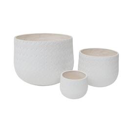 Boyel Living - 3 Piece Weave Pattern Magnesium Oxide Planter Set Drainage Holes Included - White