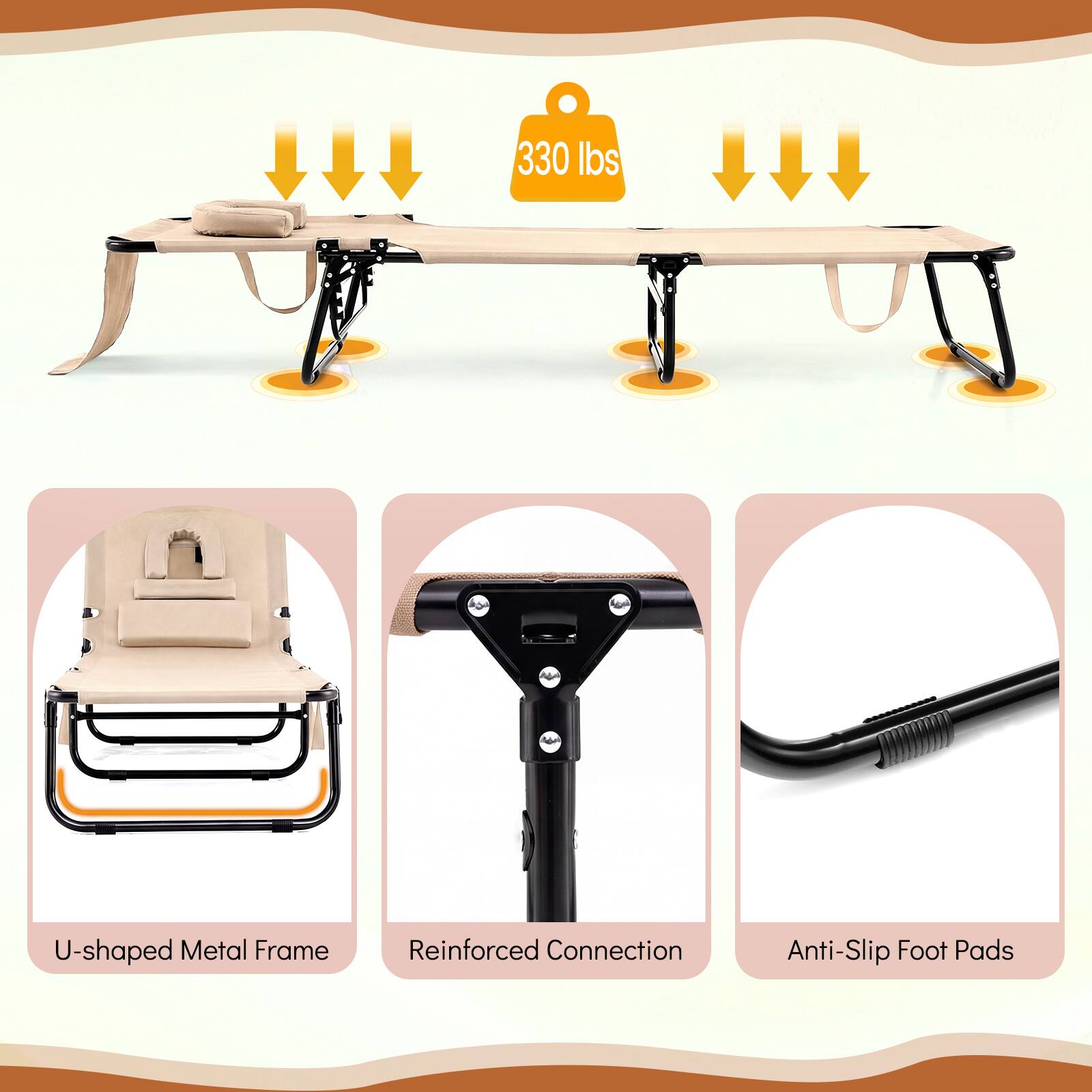 330 lbs U-shaped Metal Frame Reinforced Connection Anti-Slip Foot Pads