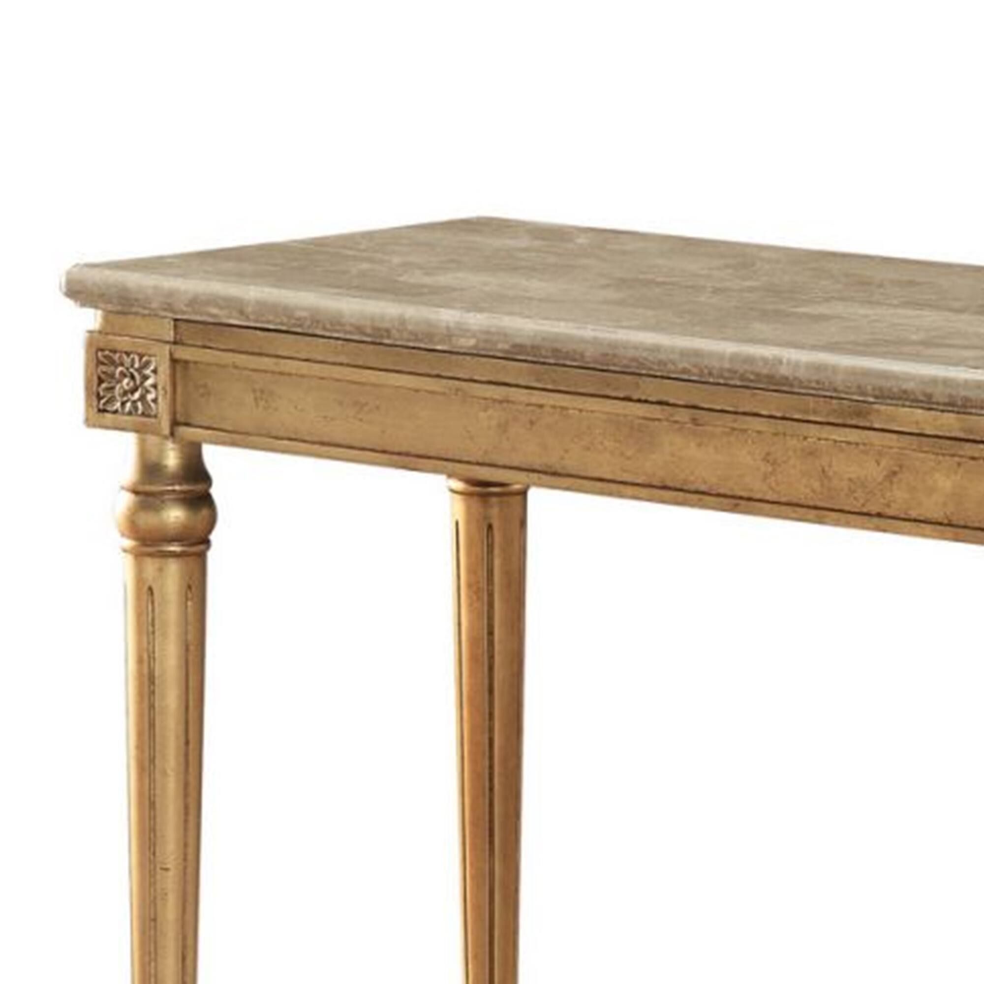 Alt View 2. Manhattan Lane - Marble Top Sofa Table With Fluted Detail Wooden Turned Legs - Gold.