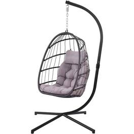 Hivvago - Grey Indoor/Outdoor Wicker Rattan Aluminum Frame Swing Egg Chair Hammock - Gray