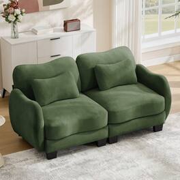 Loheer - Green Chenille Loveseat Curved Ergonomic Sofa with Waist Pillow - Green