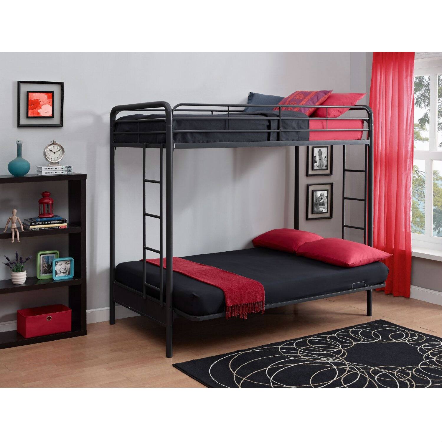 Alt View 1. Hivvago - Hivvago Twin over Full Futon Bunk Bed Sleeper Sofa in Metal - Black.