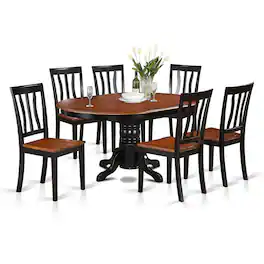 East West Furniture - 7 Pc Dining room set-Oval Table with Leaf and 6 Dining Chairs - Black & Cherry