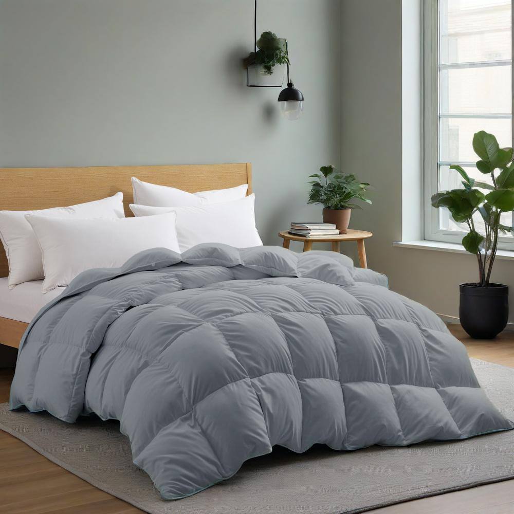 Angle. Peace Nest - Peace Nest Heavyweight Extra Warmth White Goose Feather Down Fiber Duvet Comforter Insert, Gray, King - Gray.