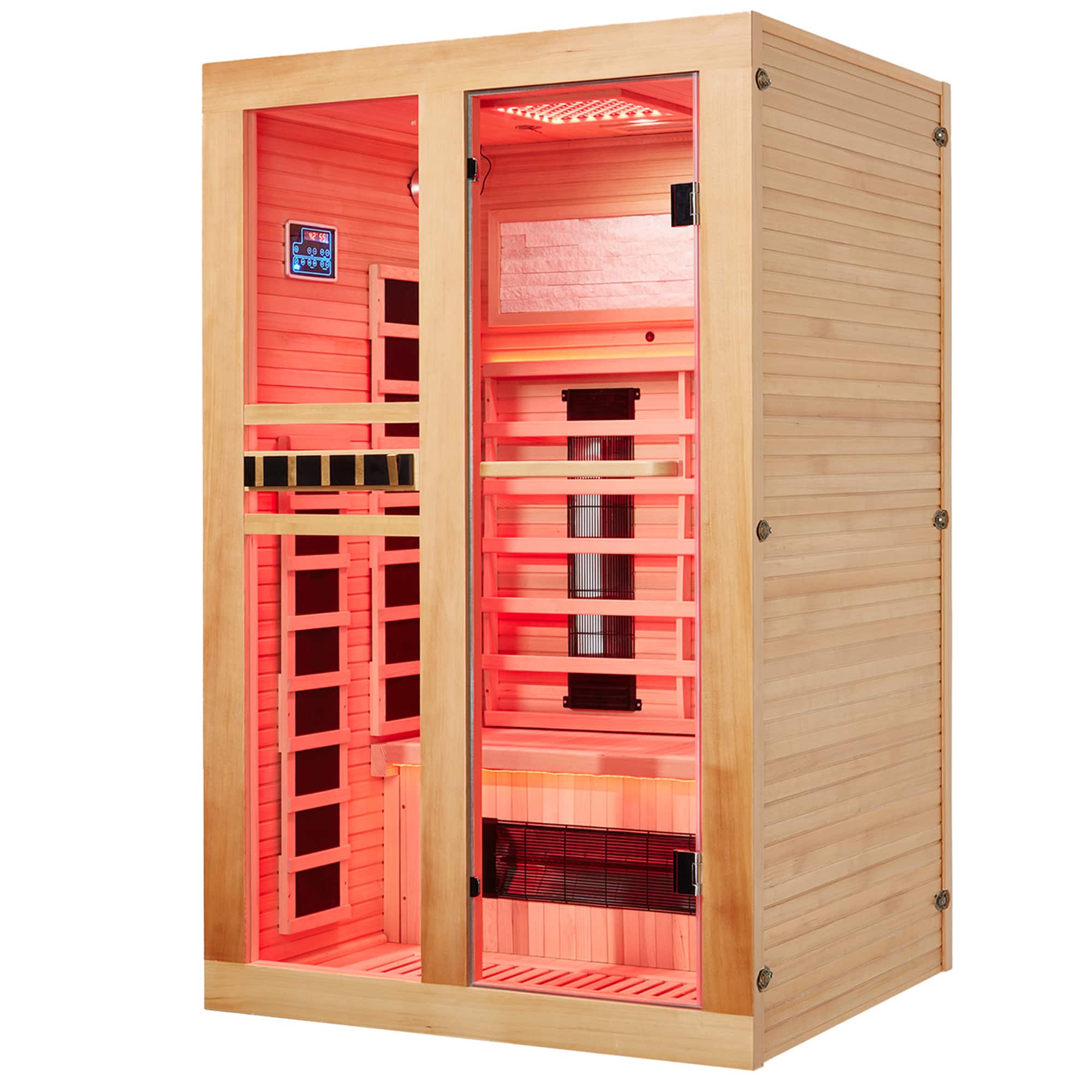 Front. U-HOMY - Premium 2-Person Canadian Hemlock Infrared Sauna with Red Light Therapy - Wood Color.