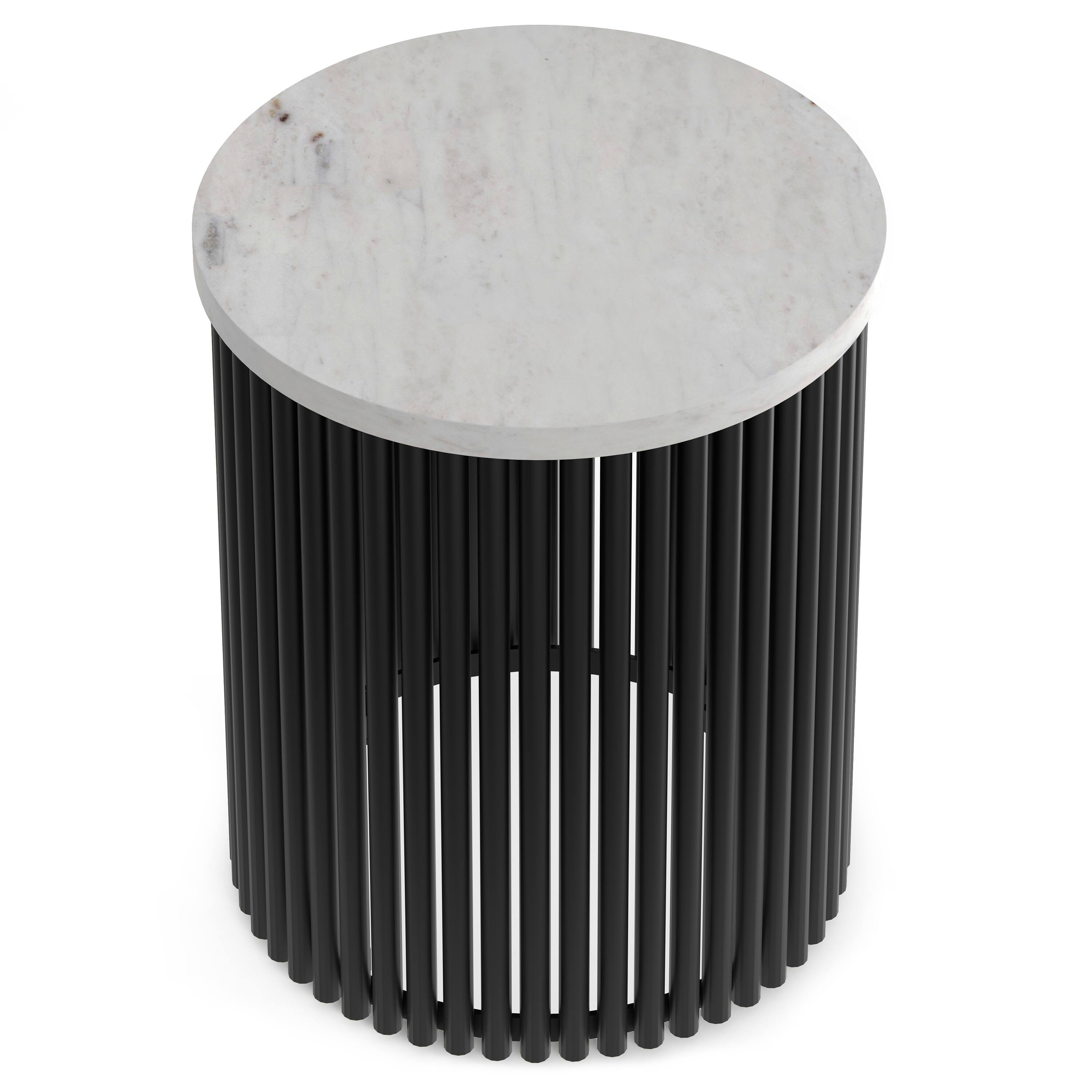 Back. Simpli Home - Demy 18 inch Industrial Metal Accent Table in White Genuine Marble & Black Metal, Assembled - White Marble / Black.