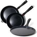Front. Alva - Alva Energy Nonstick Ceramic Frying Pan 3-Piece Set - Lightweight, Easy to Clean and Toxin-Free Cookware - Black.