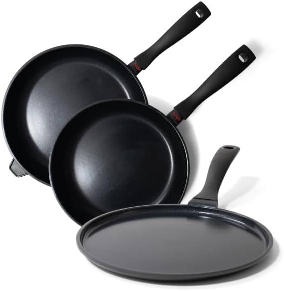 Alva - Energy Nonstick Ceramic Frying Pan 3-Piece Set - Lightweight, Easy to Clean and Toxin-Free Cookware - Black