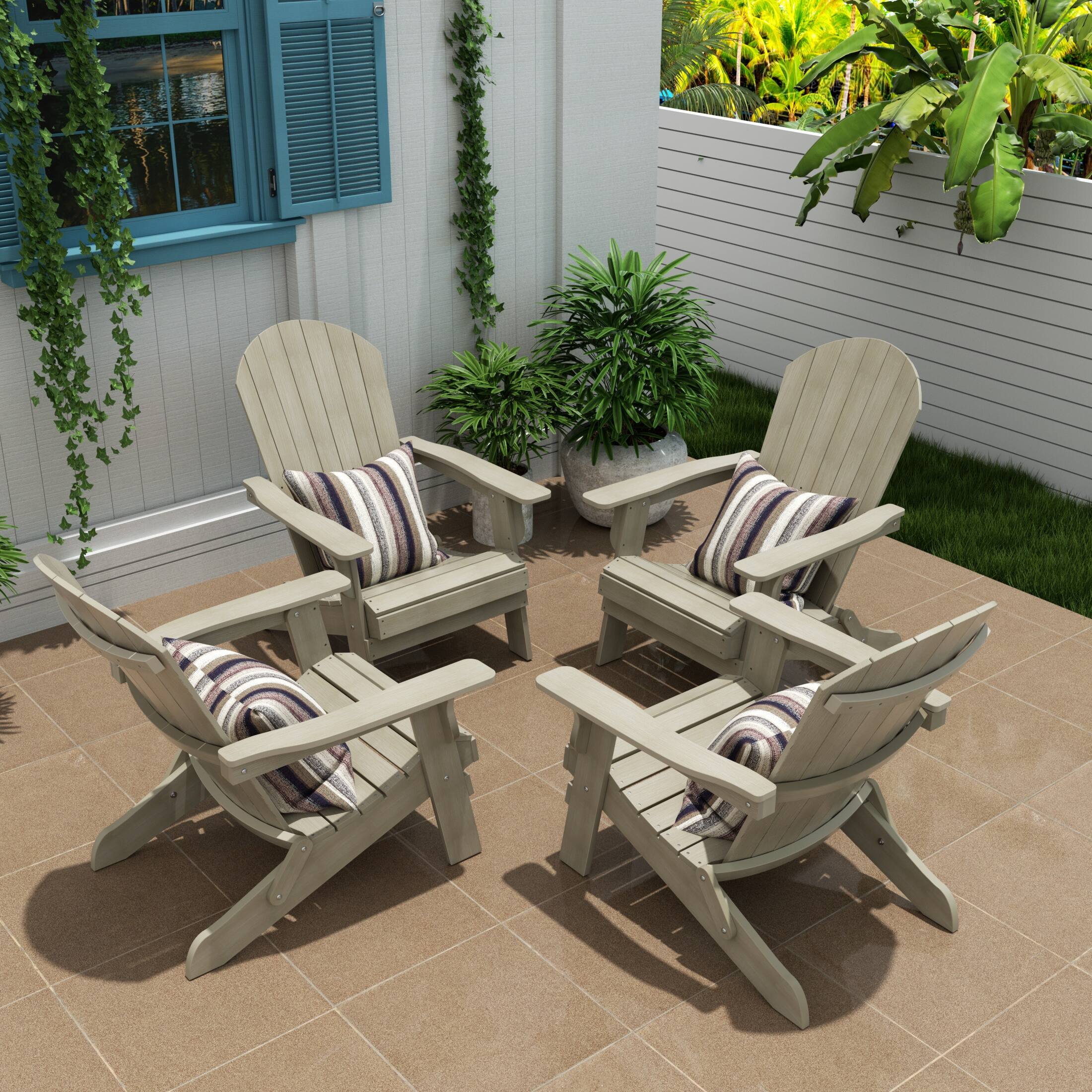 Angle. WestinTrends - WestinTrends Tuscany Outdoor Folding Adirondack Seashell Chair (Set of 4) - Weathered Gray.