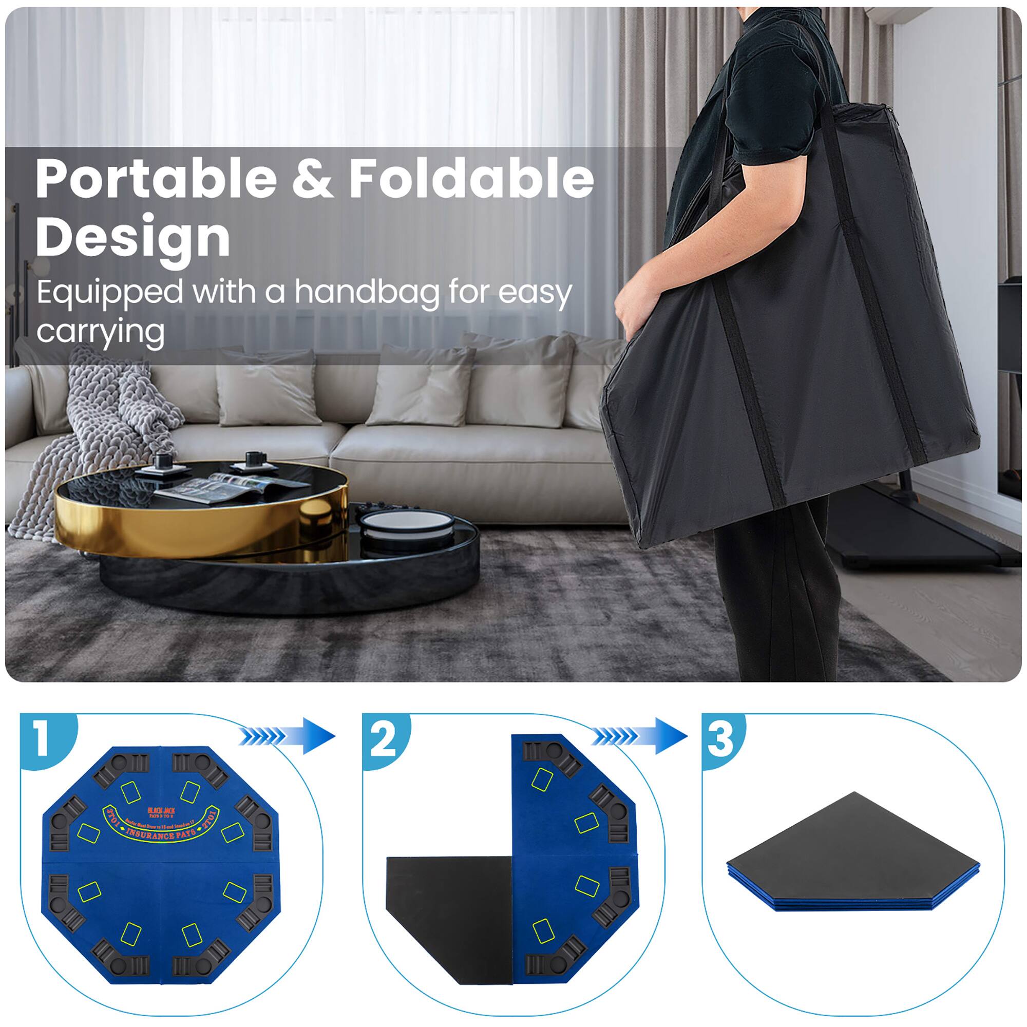 Portable & Foldable Design  
Equipped with a handbag for easy carrying
