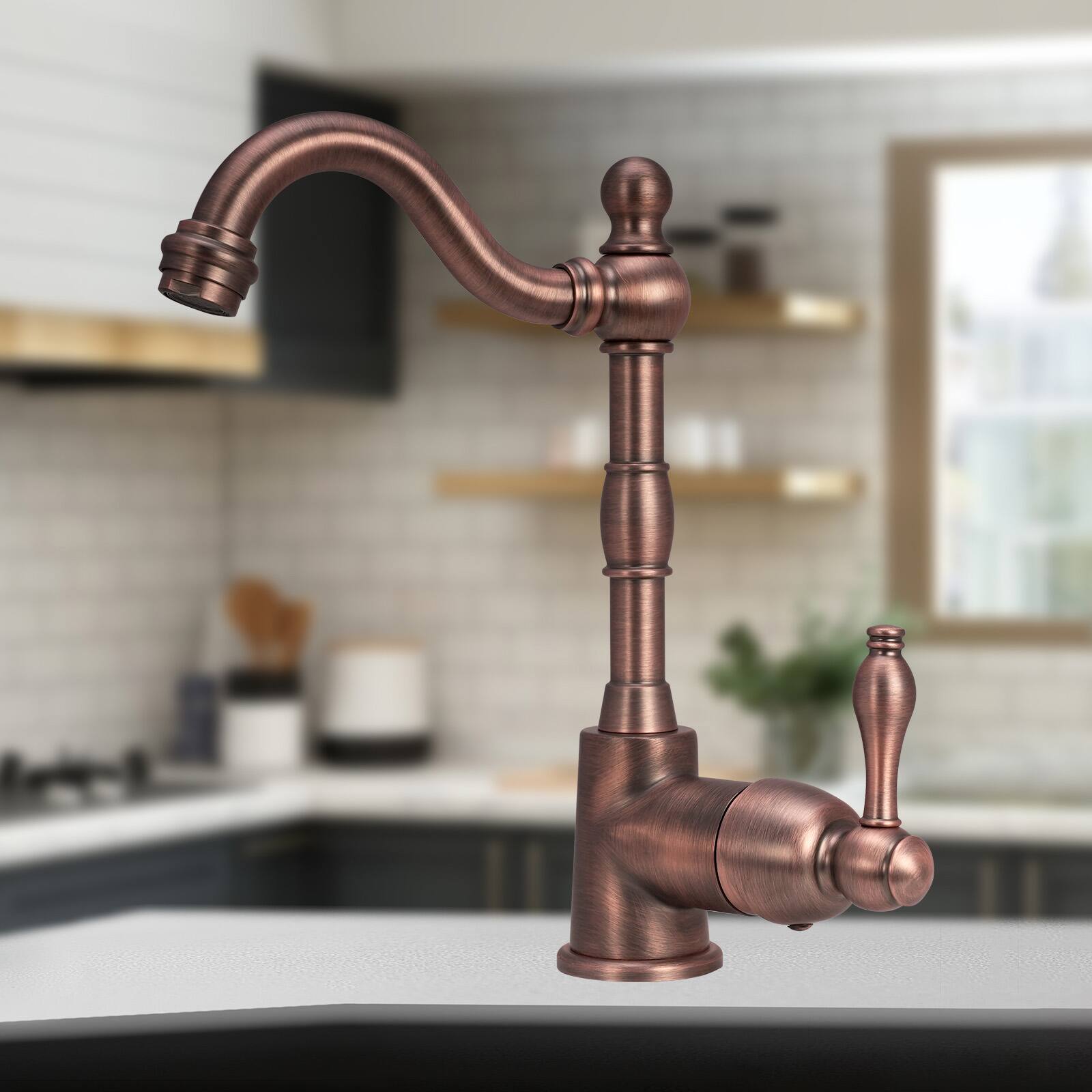 Alt View 3. Akicon - Akicon Solid Brass One-Handle Widespread Kitchen Bar Faucet in Antique Brass - Antique Brass.