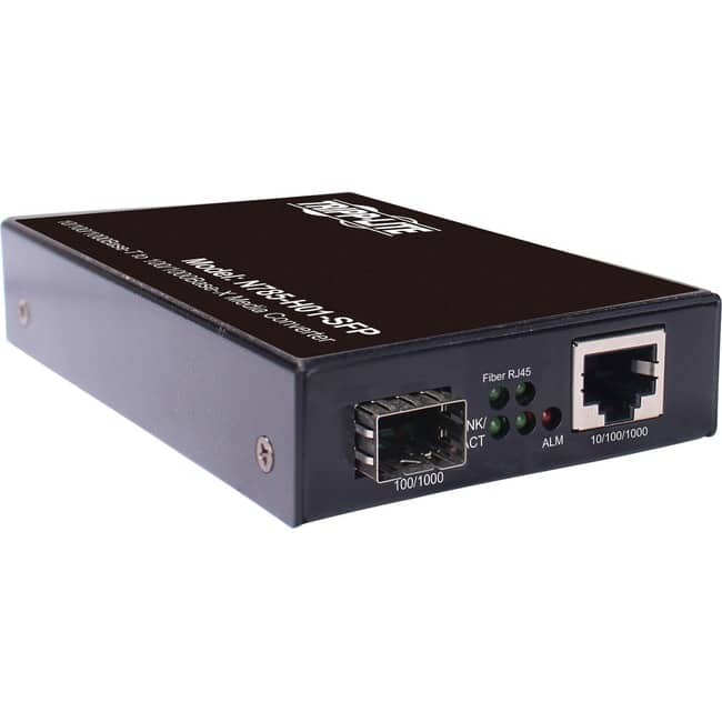 Tripp Lite - by Eaton Hardened Gigabit Fiber to Ethernet Media Converter 10/100/1000 Mbps RJ45/SFP -10?° to 60?°C - Black