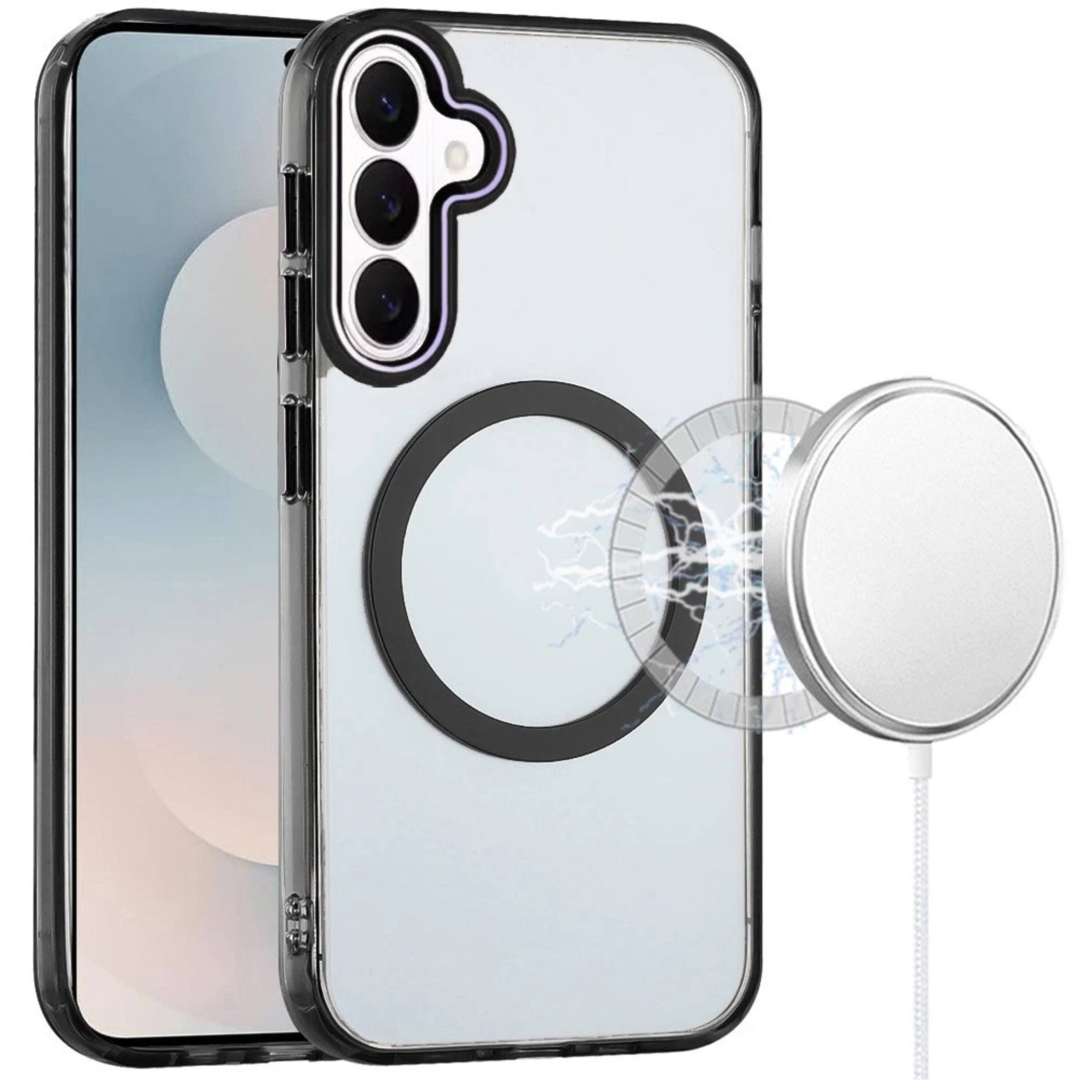 Angle. Kitcheniva - Transparent Metal Button Hybrid Phone Case With Tempered Glass For Samsung S26 Plus Black - Black.
